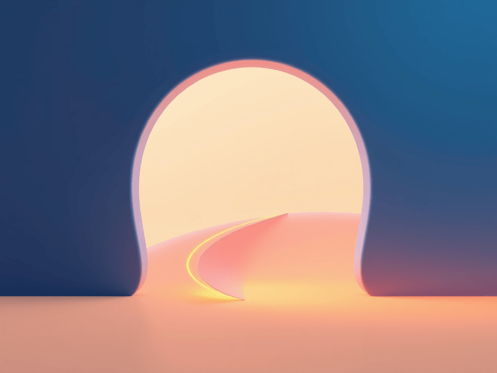 Stylized illustration of light streams flowing through a tidy gateway