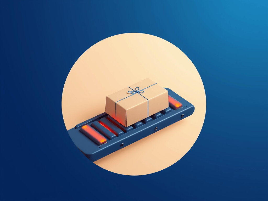 Stylized package on a conveyor belt illustration